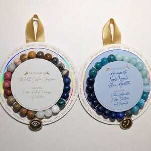 2 NWTS semi-precious beaded bracelets "The Power of" 1 of Jasper and 1 blue hues